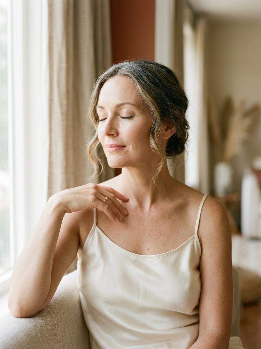 Mujer confiada con piel radiante